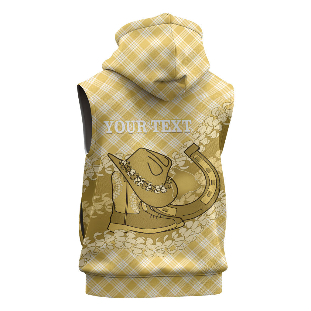 Melemele Hawaii Cowboy Palaka Motifs Personalised Sleeveless Zip Hoodie Paniolo Festival Puakenikeni Lei LT14 - Polynesian Pride