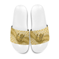 Melemele Hawaii Cowboy Palaka Motifs Personalised Slide Sandals Paniolo Festival Puakenikeni Lei LT14 Yellow - Polynesian Pride