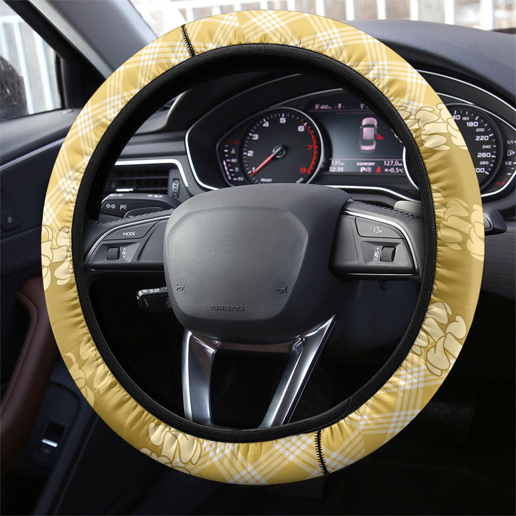 Melemele Hawaii Cowboy Palaka Motifs Steering Wheel Cover Paniolo Festival Puakenikeni Lei LT14 - Polynesian Pride
