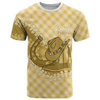 Melemele Hawaii Cowboy Palaka Motifs Personalised T Shirt Paniolo Festival Puakenikeni Lei LT14 Yellow - Polynesian Pride