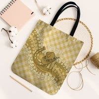 Melemele Hawaii Cowboy Palaka Motifs Personalised Tote Bag Paniolo Festival Puakenikeni Lei LT14 Black Strap One Size Yellow - Polynesian Pride
