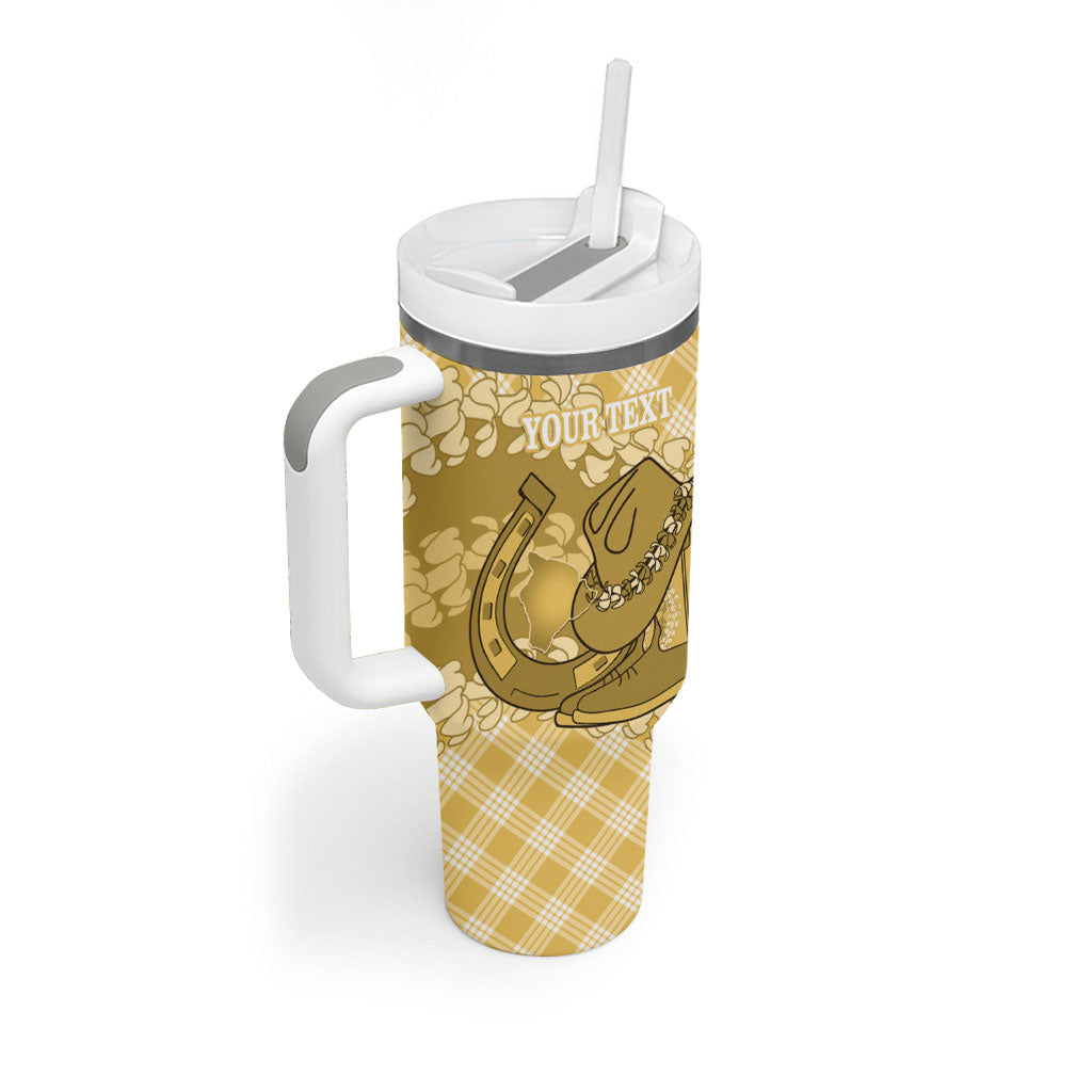 Melemele Hawaii Cowboy Palaka Motifs Personalised Tumbler With Handle Paniolo Festival Puakenikeni Lei LT14 - Polynesian Pride