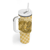 Melemele Hawaii Cowboy Palaka Motifs Personalised Tumbler With Handle Paniolo Festival Puakenikeni Lei LT14 - Polynesian Pride