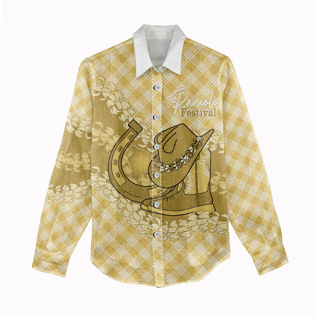 Melemele Hawaii Cowboy Palaka Motifs Personalised Women Casual Shirt Paniolo Festival Puakenikeni Lei LT14 - Polynesian Pride