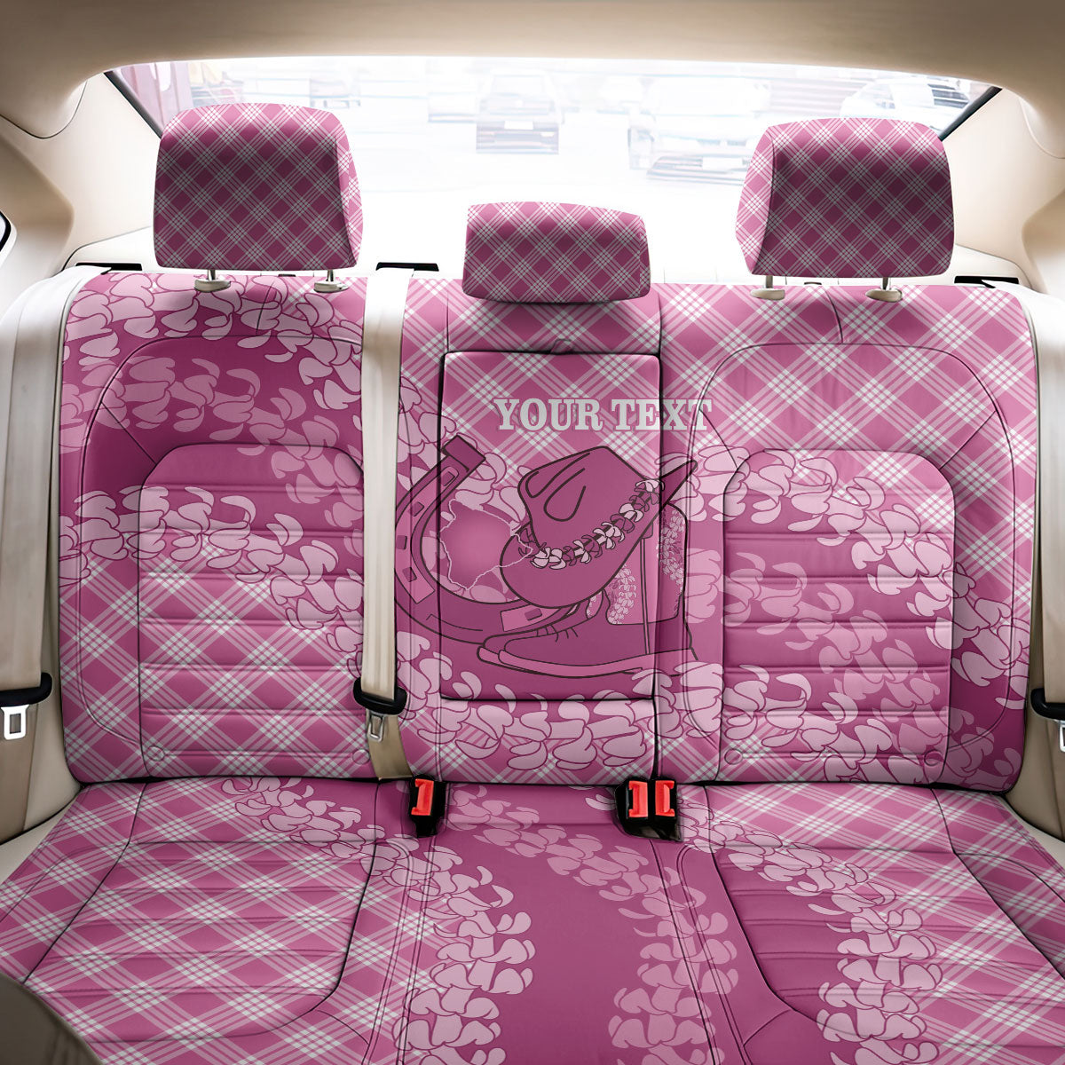 Alaka Hawaii Cowboy Palaka Motifs Personalised Back Car Seat Cover Paniolo Festival Puakenikeni Lei LT14 - Polynesian Pride