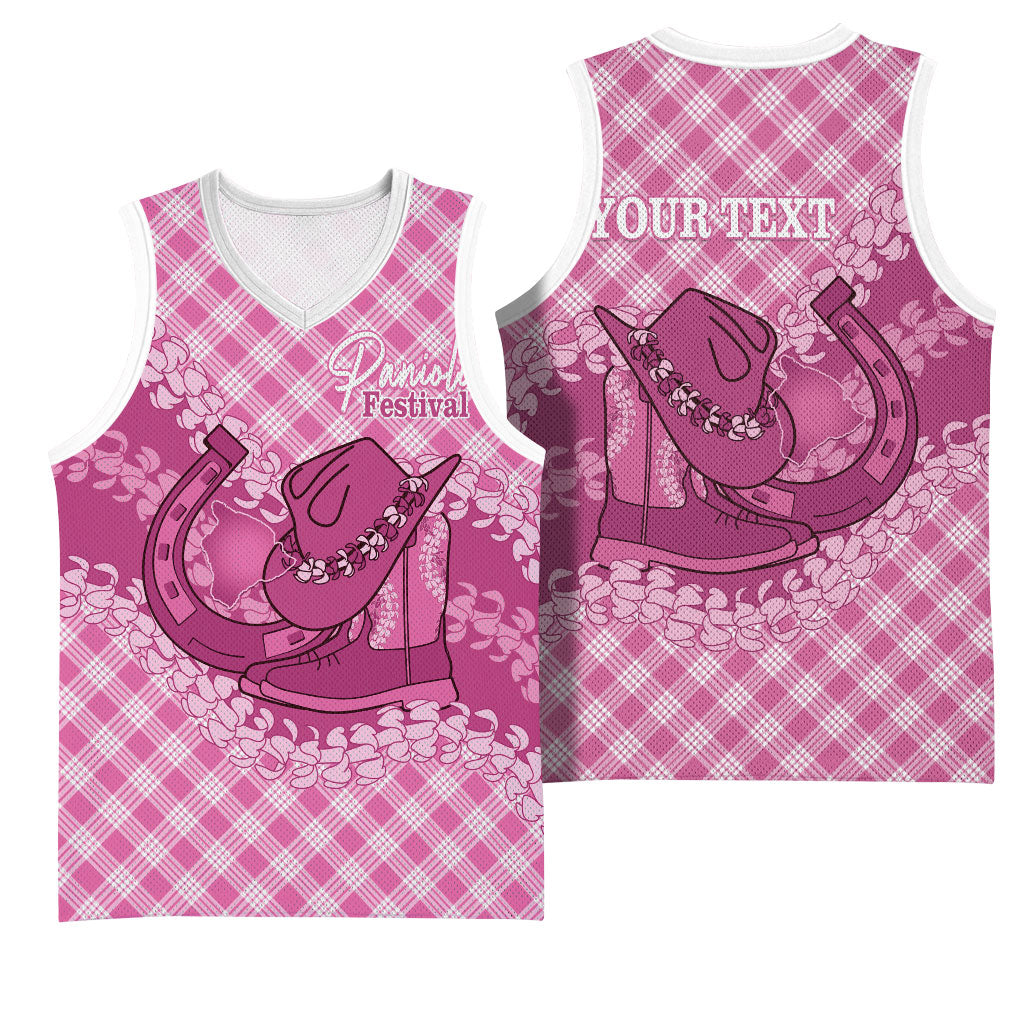 Alaka Hawaii Cowboy Palaka Motifs Personalised Basketball Jersey Paniolo Festival Puakenikeni Lei LT14 - Polynesian Pride