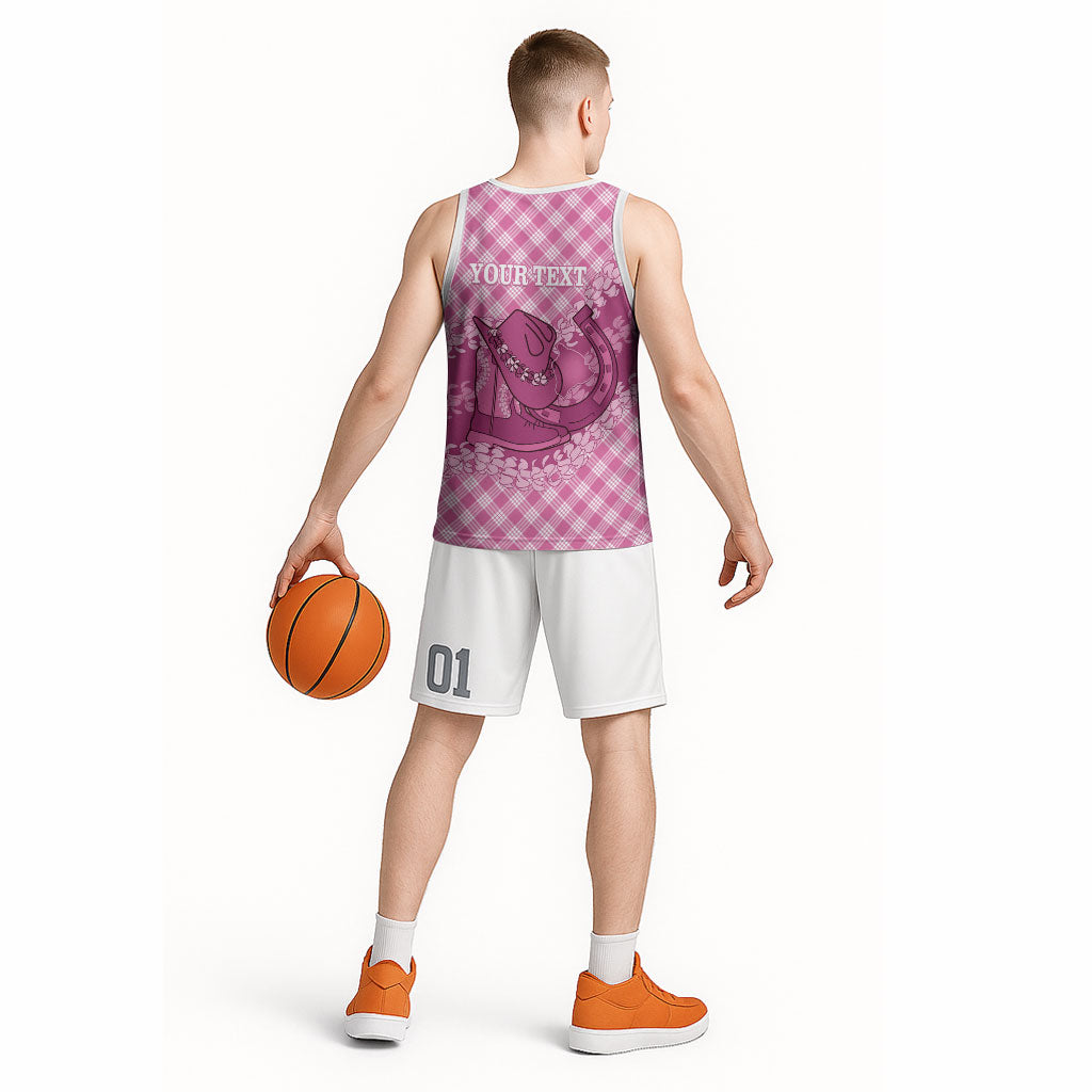 Alaka Hawaii Cowboy Palaka Motifs Personalised Basketball Jersey Paniolo Festival Puakenikeni Lei LT14 - Polynesian Pride