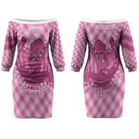 Alaka Hawaii Cowboy Palaka Motifs Personalised Family Matching Off The Shoulder Long Sleeve Dress and Hawaiian Shirt Paniolo Festival Puakenikeni Lei LT14 Mom's Dress Pink - Polynesian Pride