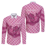 Alaka Hawaii Cowboy Palaka Motifs Personalised Family Matching Off Shoulder Short Dress and Hawaiian Shirt Paniolo Festival Puakenikeni Lei LT14 Dad's Shirt - Long Sleeve Pink - Polynesian Pride