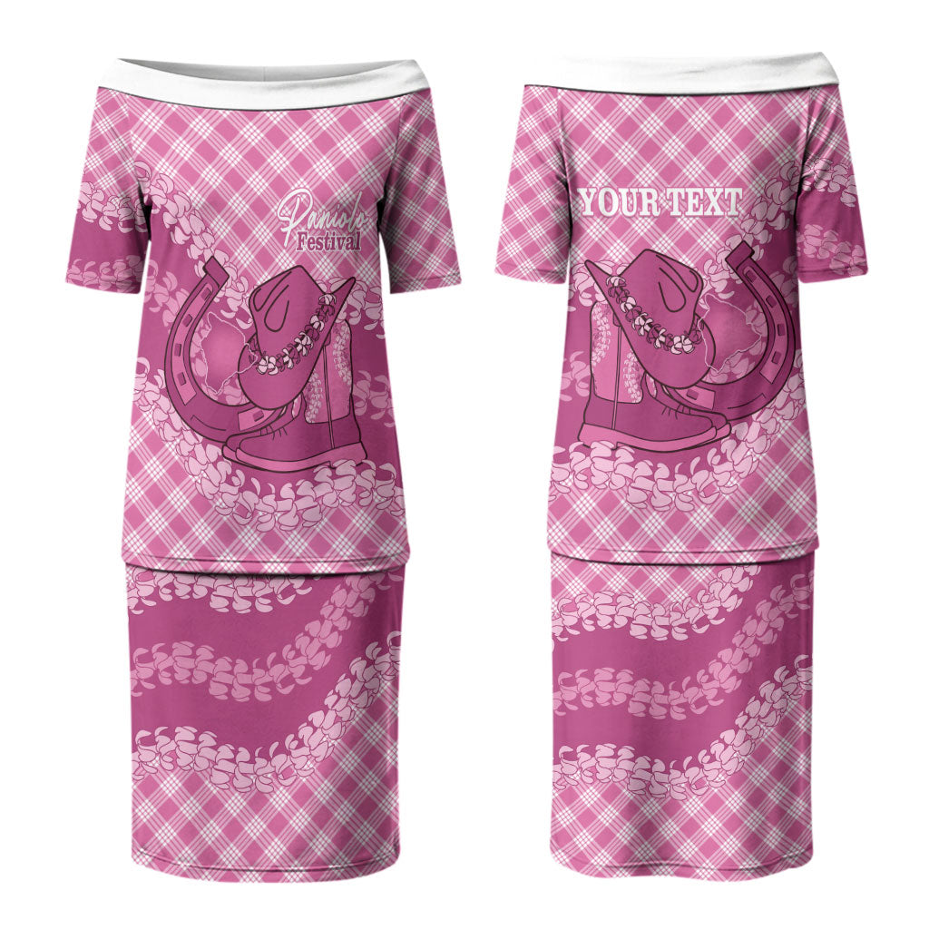 Alaka Hawaii Cowboy Palaka Motifs Personalised Family Matching Puletasi and Hawaiian Shirt Paniolo Festival Puakenikeni Lei LT14 Mom's Dress Pink - Polynesian Pride