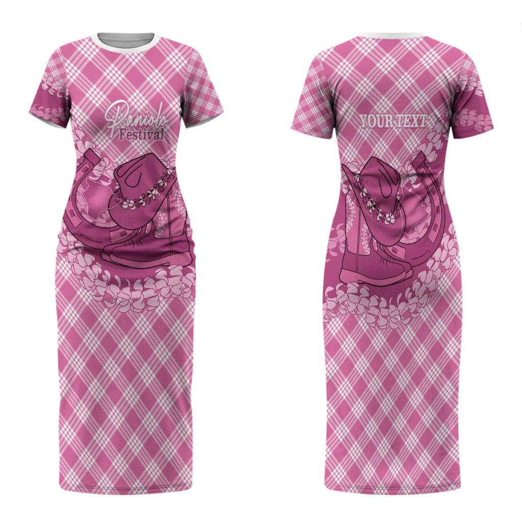 Alaka Hawaii Cowboy Palaka Motifs Personalised Family Matching Short Sleeve Bodycon Dress and Hawaiian Shirt Paniolo Festival Puakenikeni Lei LT14 Mom's Dress Pink - Polynesian Pride