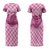 Alaka Hawaii Cowboy Palaka Motifs Personalised Family Matching Short Sleeve Bodycon Dress and Hawaiian Shirt Paniolo Festival Puakenikeni Lei LT14 Mom's Dress Pink - Polynesian Pride