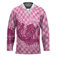 Alaka Hawaii Cowboy Palaka Motifs Personalised Hockey Jersey Paniolo Festival Puakenikeni Lei LT14 Unisex Pink - Polynesian Pride
