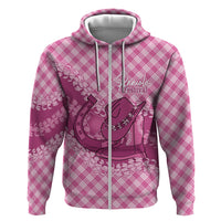 Alaka Hawaii Cowboy Palaka Motifs Personalised Hoodie Paniolo Festival Puakenikeni Lei LT14 Zip Hoodie Pink - Polynesian Pride