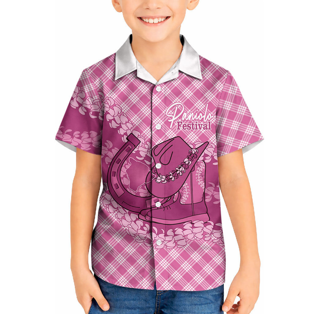Alaka Hawaii Cowboy Palaka Motifs Personalised Kid Hawaiian Shirt Paniolo Festival Puakenikeni Lei
