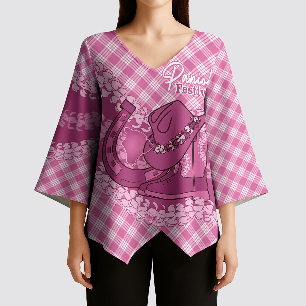 Alaka Hawaii Cowboy Palaka Motifs Personalised Kimono Sleeve Blouse Paniolo Festival Puakenikeni Lei LT14 - Polynesian Pride