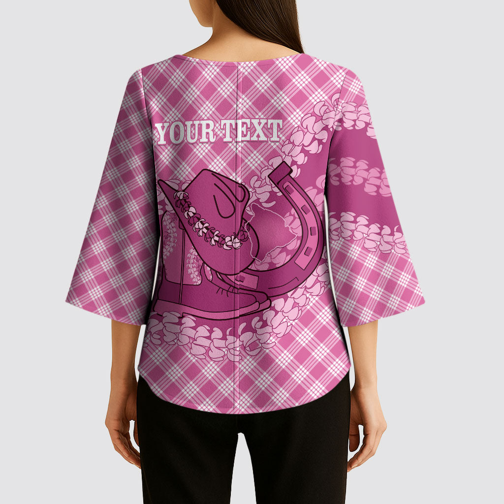 Alaka Hawaii Cowboy Palaka Motifs Personalised Kimono Sleeve Blouse Paniolo Festival Puakenikeni Lei LT14 - Polynesian Pride