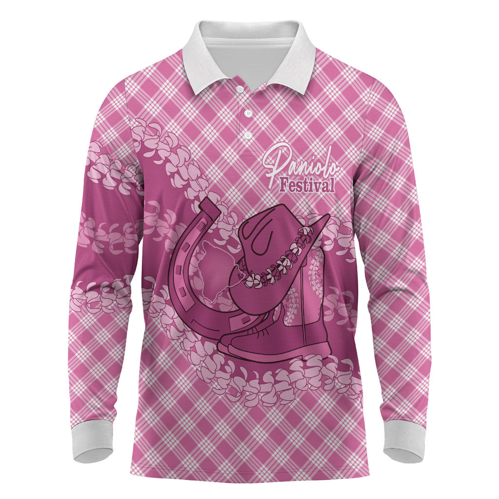 Alaka Hawaii Cowboy Palaka Motifs Personalised Long Sleeve Polo Shirt Paniolo Festival Puakenikeni Lei