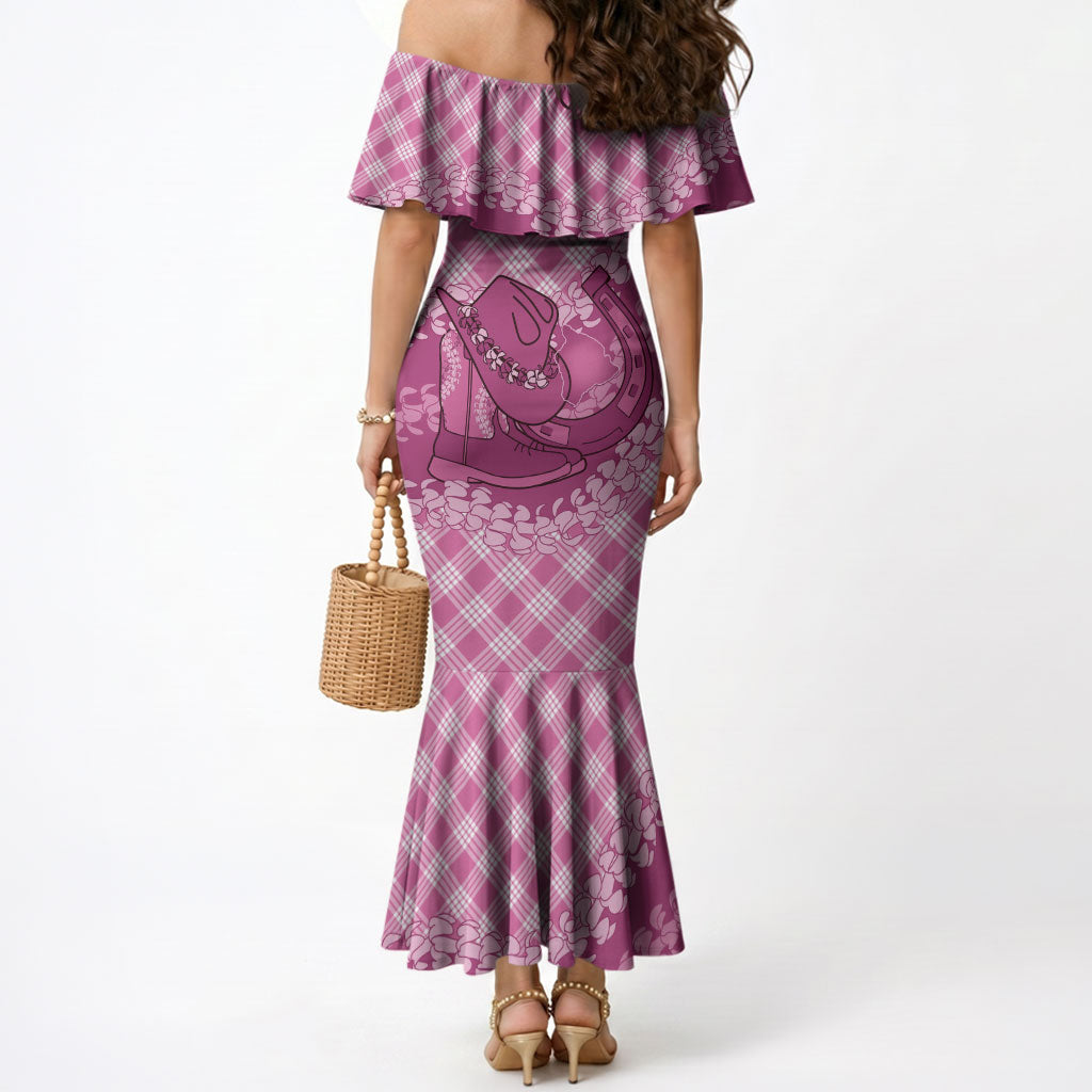 Alaka Hawaii Cowboy Palaka Motifs Personalised Mermaid Dress Paniolo Festival Puakenikeni Lei LT14 - Polynesian Pride