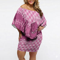 Alaka Hawaii Cowboy Palaka Motifs Personalised Off Shoulder Short Dress Paniolo Festival Puakenikeni Lei LT14 Women Pink - Polynesian Pride