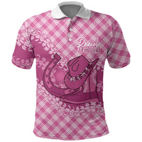 Alaka Hawaii Cowboy Palaka Motifs Personalised Polo Shirt Paniolo Festival Puakenikeni Lei LT14 Pink - Polynesian Pride