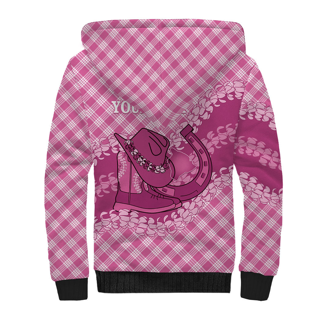 Alaka Hawaii Cowboy Palaka Motifs Personalised Sherpa Hoodie Paniolo Festival Puakenikeni Lei