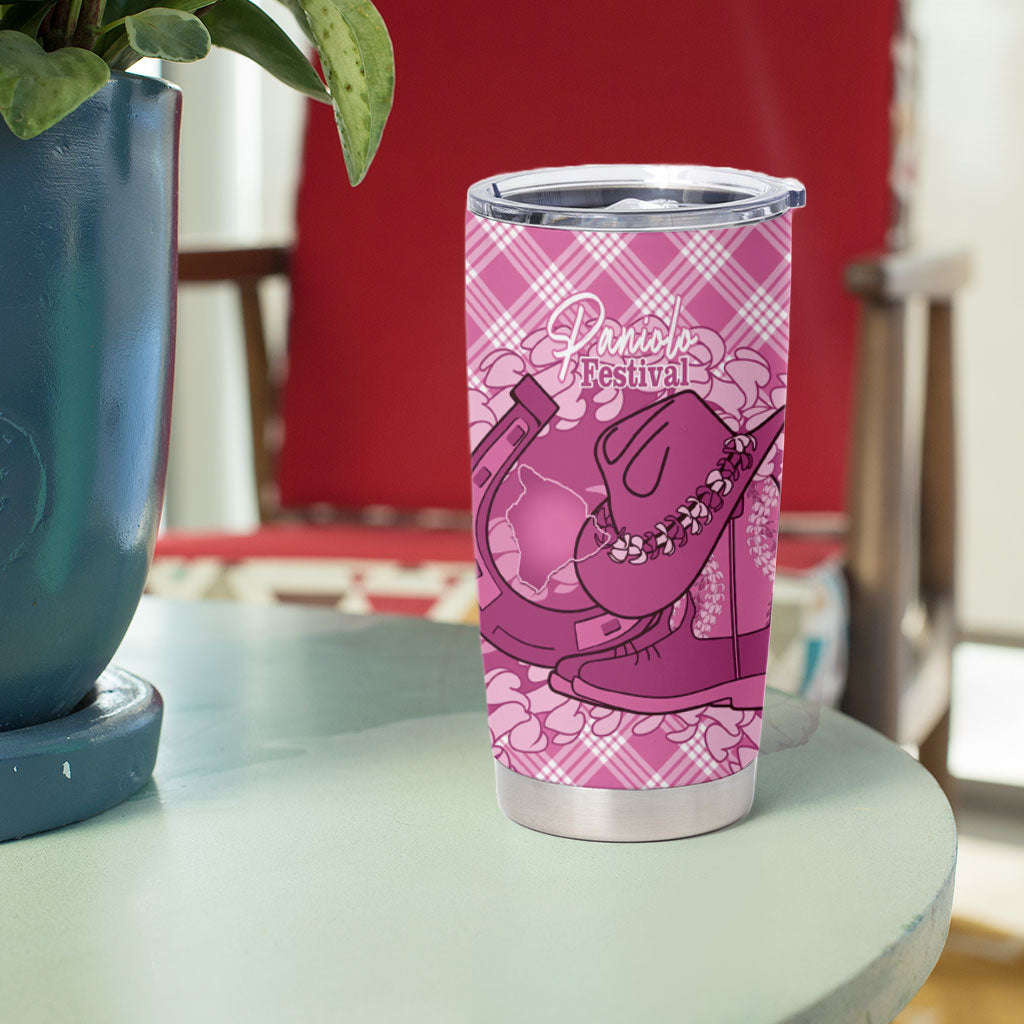 Alaka Hawaii Cowboy Palaka Motifs Personalised Tumbler Cup Paniolo Festival Puakenikeni Lei LT14 - Polynesian Pride