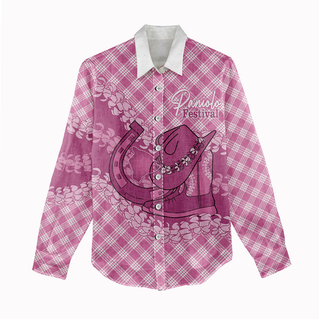 Alaka Hawaii Cowboy Palaka Motifs Personalised Women Casual Shirt Paniolo Festival Puakenikeni Lei LT14 - Polynesian Pride
