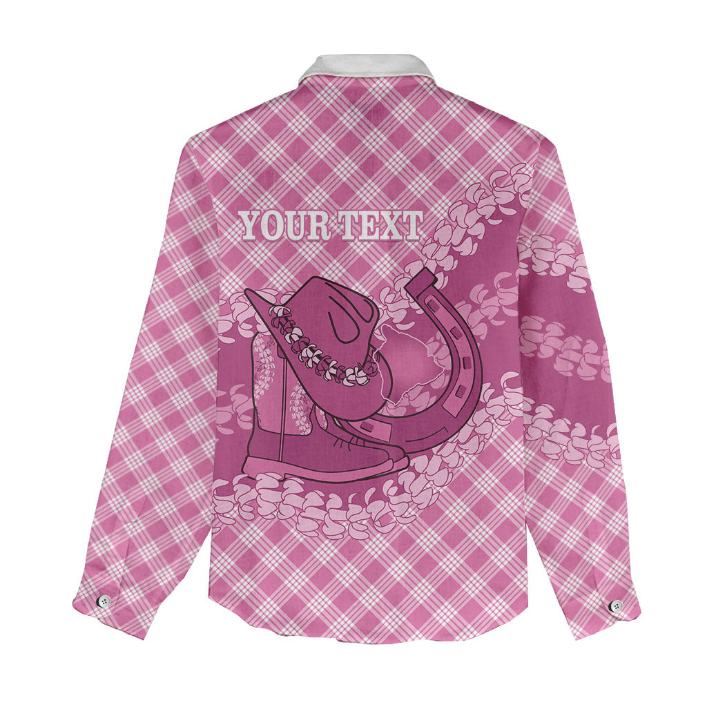Alaka Hawaii Cowboy Palaka Motifs Personalised Women Casual Shirt Paniolo Festival Puakenikeni Lei LT14 - Polynesian Pride