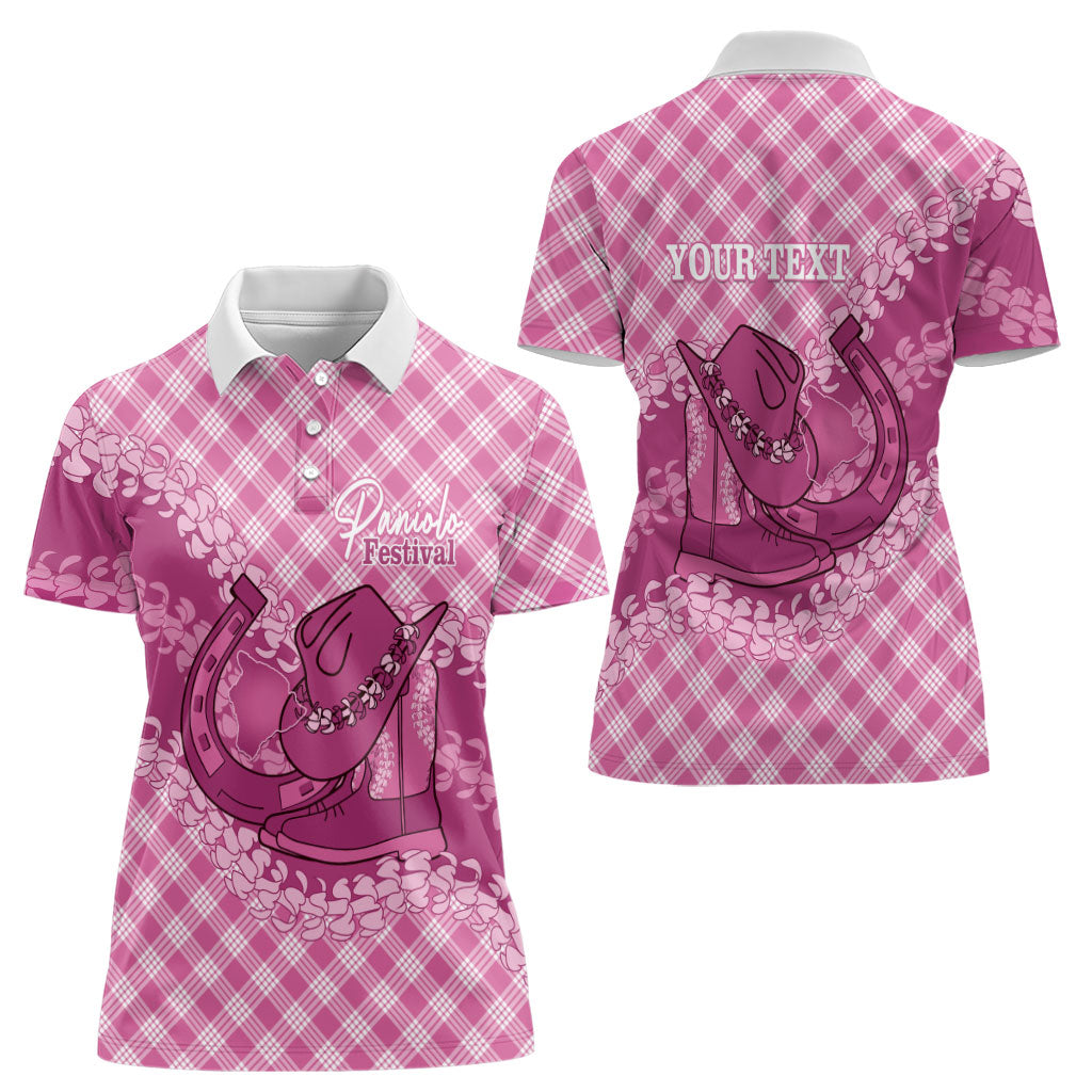 Alaka Hawaii Cowboy Palaka Motifs Personalised Women Polo Shirt Paniolo Festival Puakenikeni Lei LT14 - Polynesian Pride