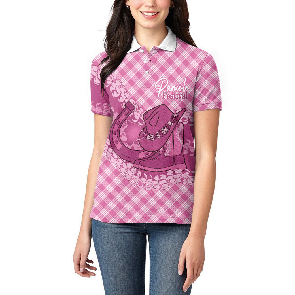 Alaka Hawaii Cowboy Palaka Motifs Personalised Women Polo Shirt Paniolo Festival Puakenikeni Lei LT14 - Polynesian Pride