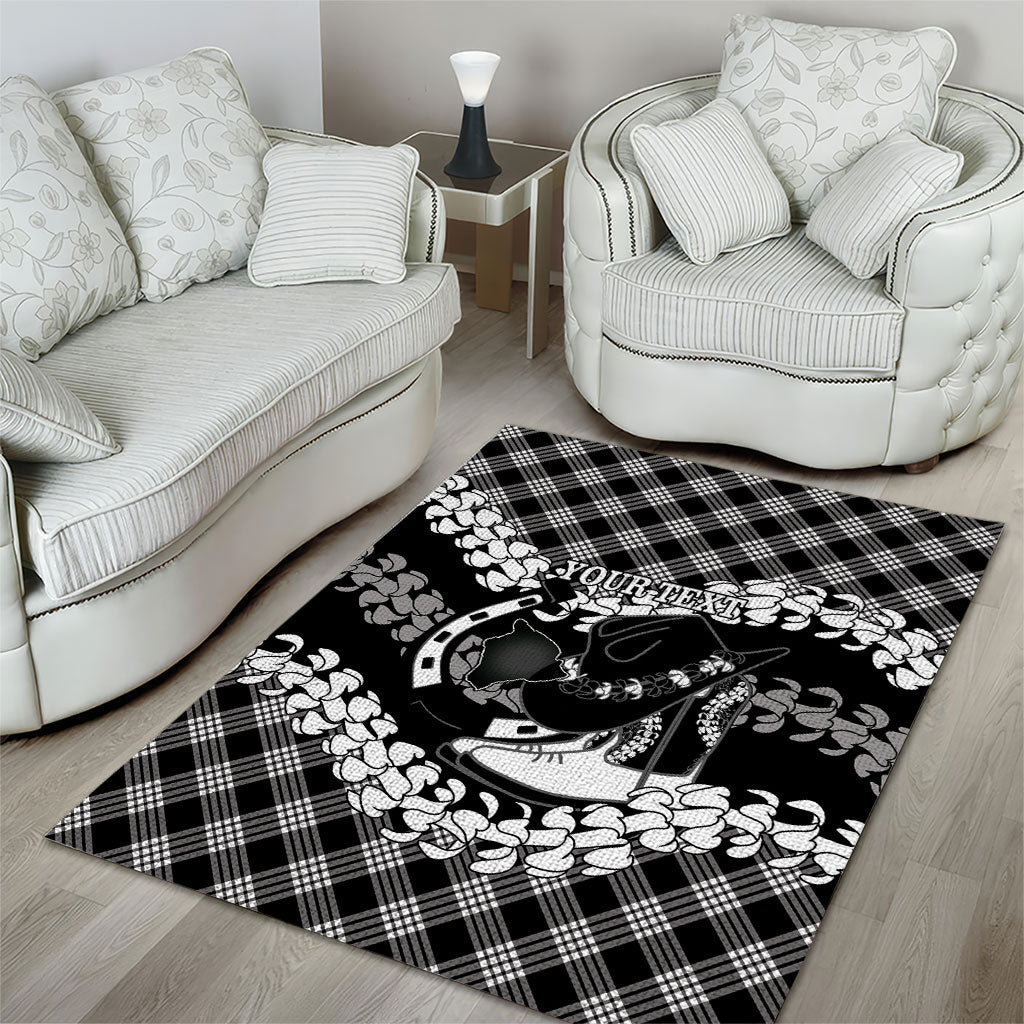 Eleele Hawaii Cowboy Palaka Motifs Personalised Area Rug Paniolo Festival Puakenikeni Lei