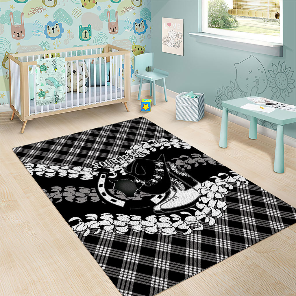 Eleele Hawaii Cowboy Palaka Motifs Personalised Area Rug Paniolo Festival Puakenikeni Lei
