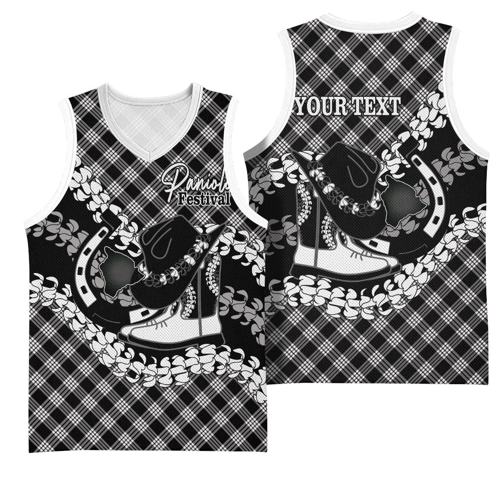 Eleele Hawaii Cowboy Palaka Motifs Personalised Basketball Jersey Paniolo Festival Puakenikeni Lei LT14 - Polynesian Pride