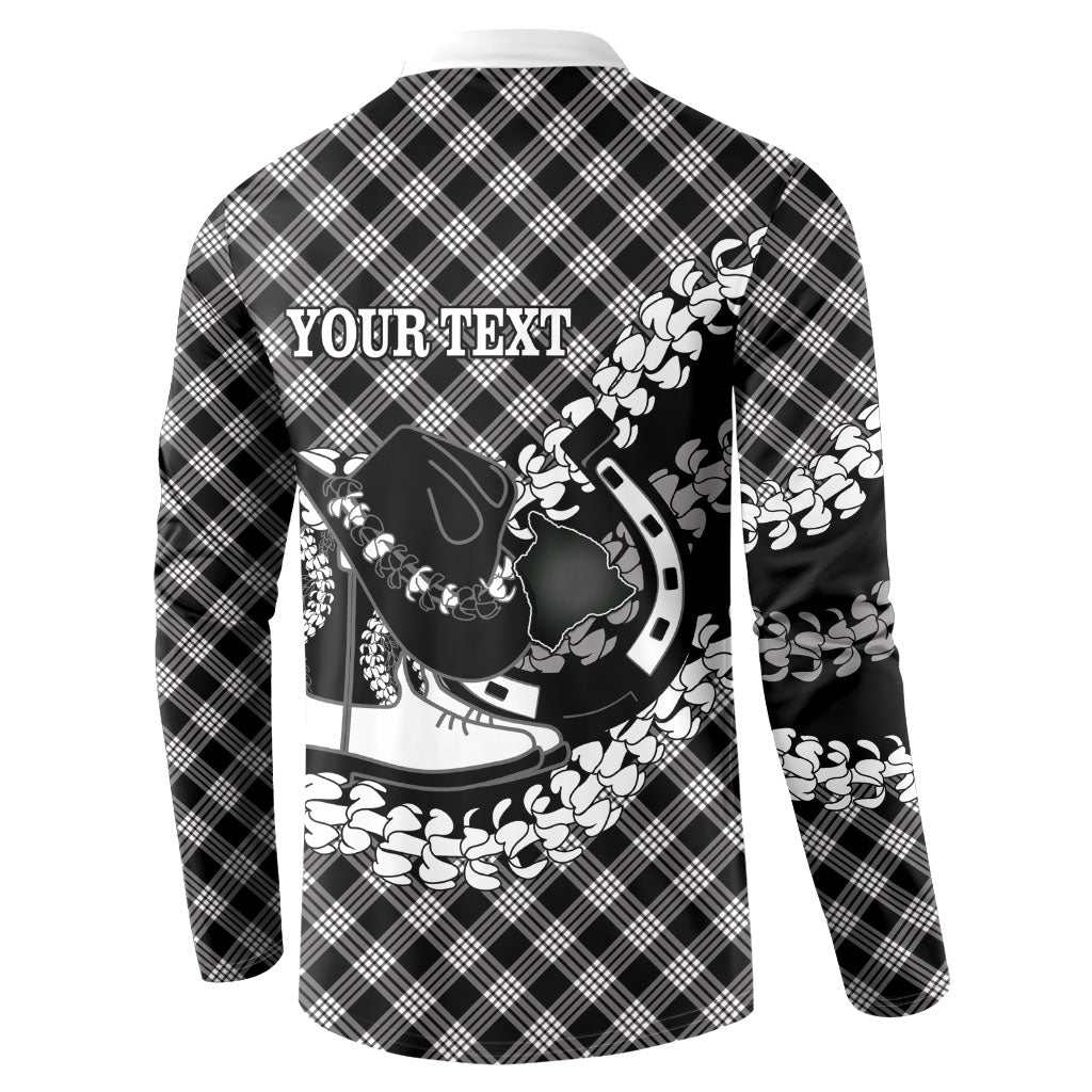 Eleele Hawaii Cowboy Palaka Motifs Personalised Button Sweatshirt Paniolo Festival Puakenikeni Lei