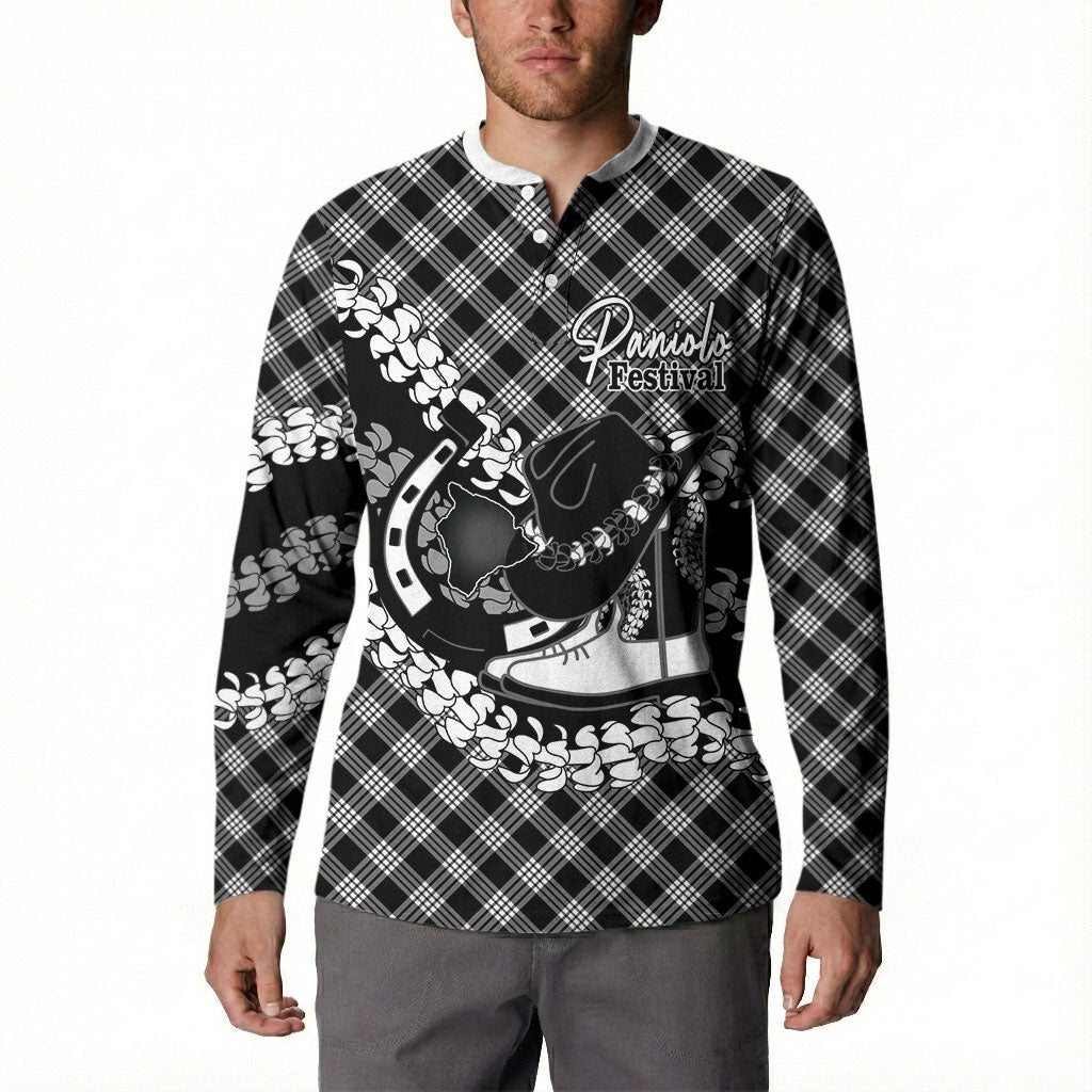 Eleele Hawaii Cowboy Palaka Motifs Personalised Button Sweatshirt Paniolo Festival Puakenikeni Lei