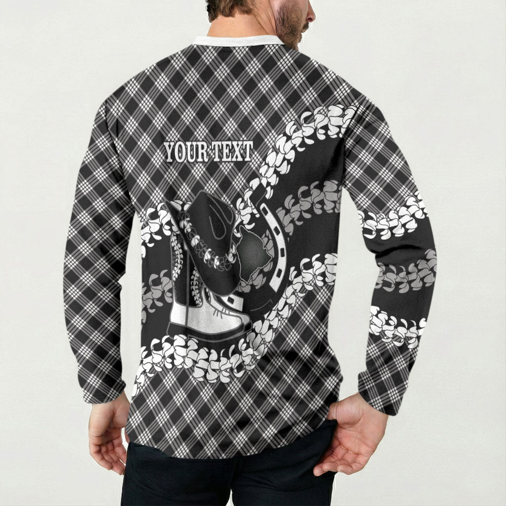Eleele Hawaii Cowboy Palaka Motifs Personalised Button Sweatshirt Paniolo Festival Puakenikeni Lei