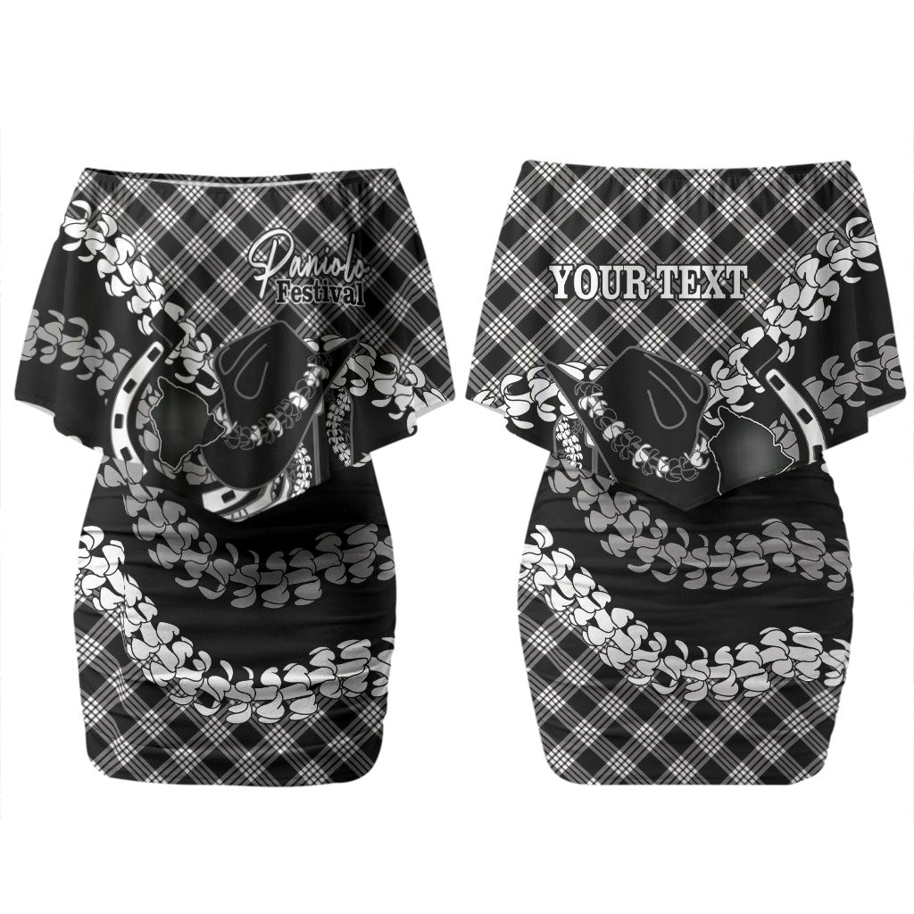Eleele Hawaii Cowboy Palaka Motifs Personalised Couples Matching Off Shoulder Short Dress and Hawaiian Shirt Paniolo Festival Puakenikeni Lei LT14 - Polynesian Pride