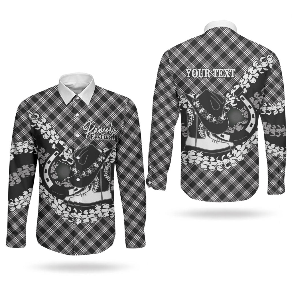 Eleele Hawaii Cowboy Palaka Motifs Personalised Couples Matching Short Sleeve Bodycon Dress and Long Sleeve Button Shirt Paniolo Festival Puakenikeni Lei