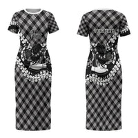 Eleele Hawaii Cowboy Palaka Motifs Personalised Couples Matching Short Sleeve Bodycon Dress and Long Sleeve Button Shirt Paniolo Festival Puakenikeni Lei