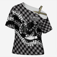 Eleele Hawaii Cowboy Palaka Motifs Personalised Cross Shoulder Shirt Paniolo Festival Puakenikeni Lei LT14 Female Black - Polynesian Pride