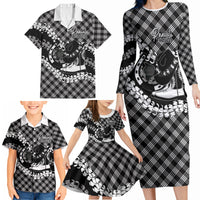 Eleele Hawaii Cowboy Palaka Motifs Personalised Family Matching Long Sleeve Bodycon Dress and Hawaiian Shirt Paniolo Festival Puakenikeni Lei