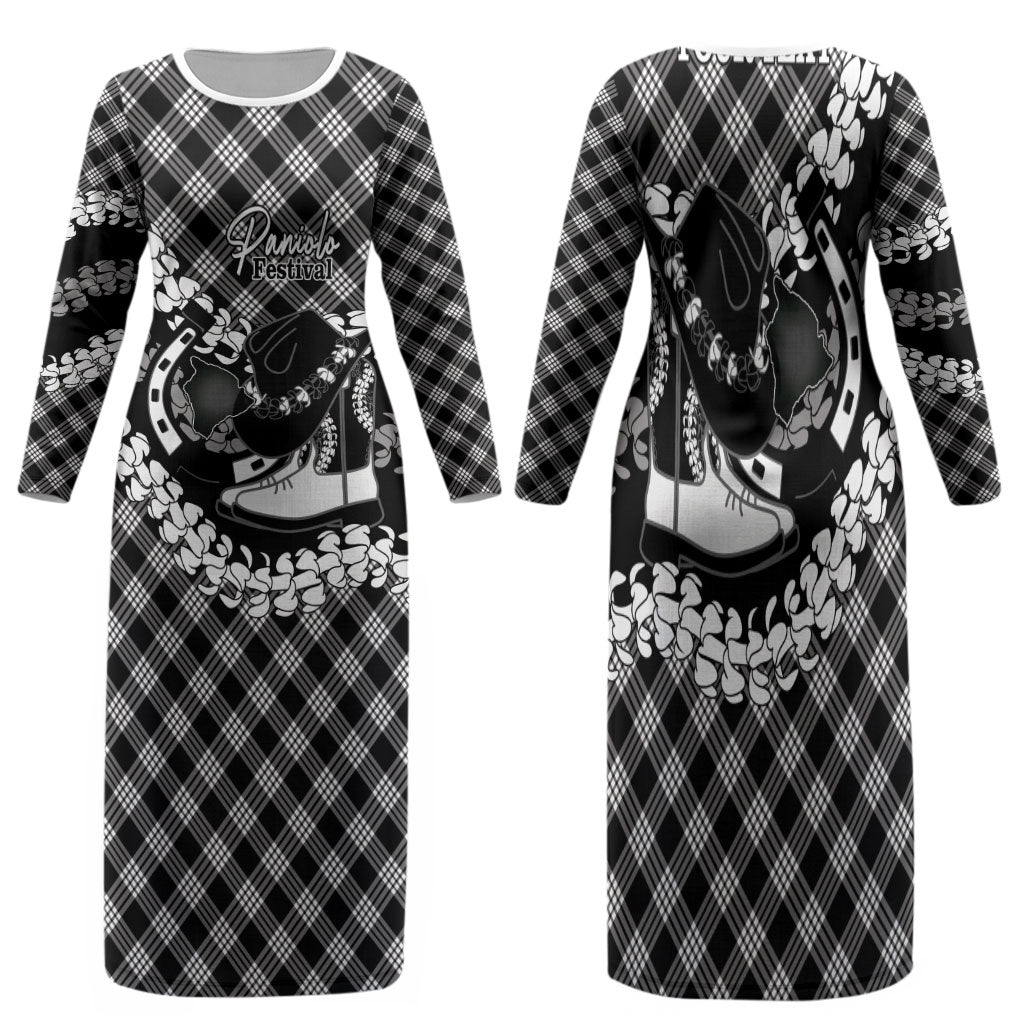 Eleele Hawaii Cowboy Palaka Motifs Personalised Family Matching Long Sleeve Bodycon Dress and Hawaiian Shirt Paniolo Festival Puakenikeni Lei
