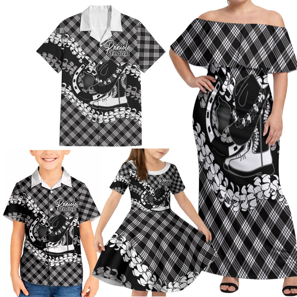 Eleele Hawaii Cowboy Palaka Motifs Personalised Family Matching Off Shoulder Maxi Dress and Hawaiian Shirt Paniolo Festival Puakenikeni Lei