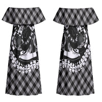 Eleele Hawaii Cowboy Palaka Motifs Personalised Family Matching Off Shoulder Maxi Dress and Hawaiian Shirt Paniolo Festival Puakenikeni Lei