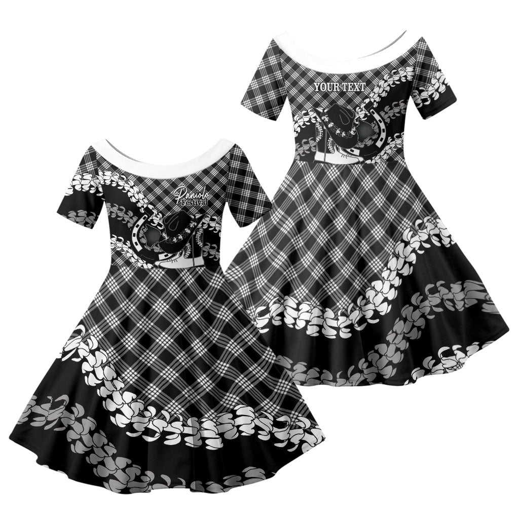 Eleele Hawaii Cowboy Palaka Motifs Personalised Family Matching Off Shoulder Maxi Dress and Hawaiian Shirt Paniolo Festival Puakenikeni Lei