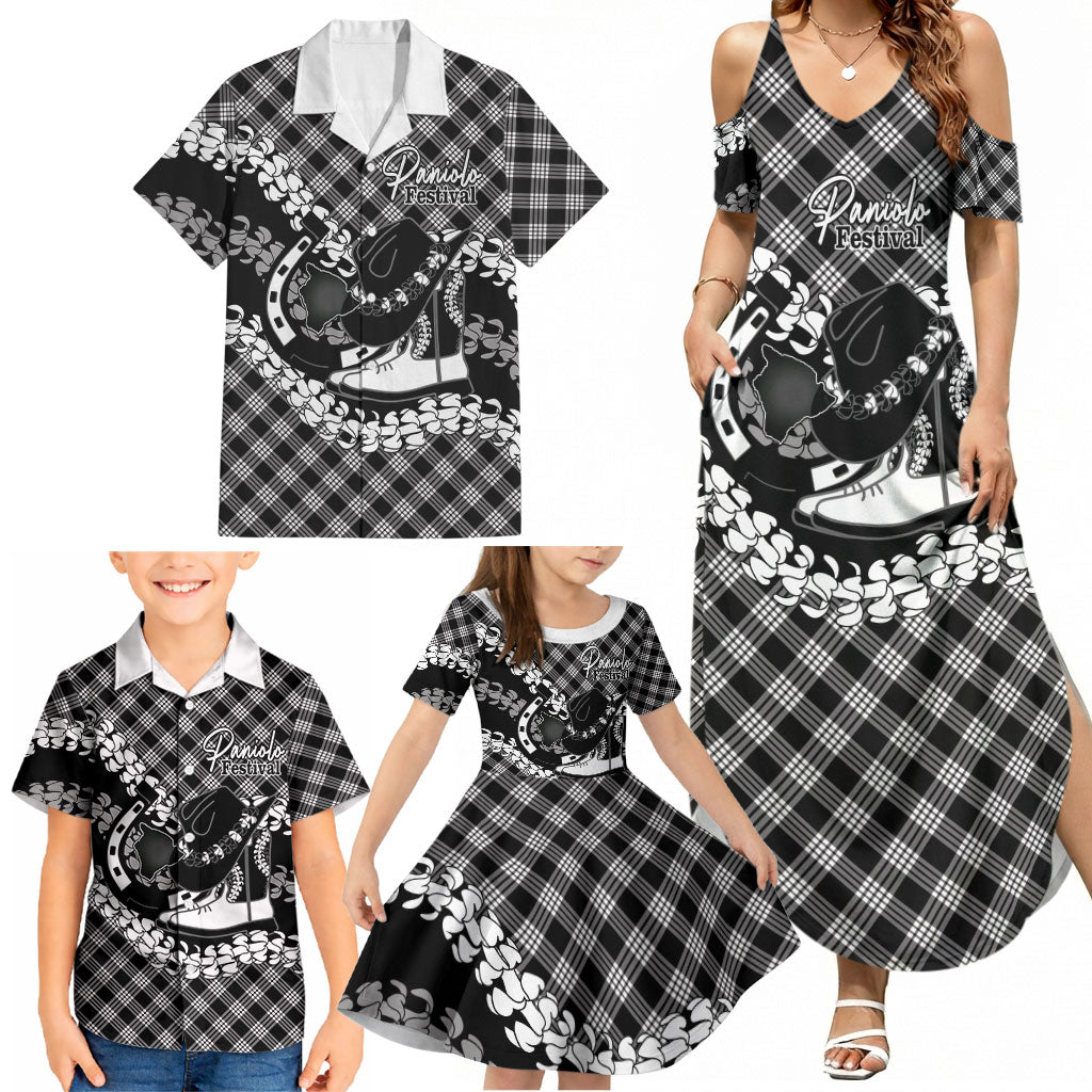Eleele Hawaii Cowboy Palaka Motifs Personalised Family Matching Summer Maxi Dress and Hawaiian Shirt Paniolo Festival Puakenikeni Lei