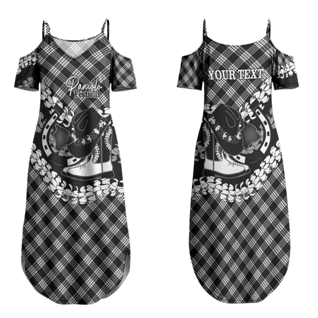 Eleele Hawaii Cowboy Palaka Motifs Personalised Family Matching Summer Maxi Dress and Hawaiian Shirt Paniolo Festival Puakenikeni Lei
