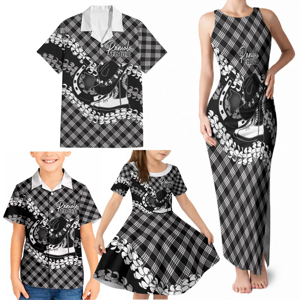 Eleele Hawaii Cowboy Palaka Motifs Personalised Family Matching Tank Maxi Dress and Hawaiian Shirt Paniolo Festival Puakenikeni Lei