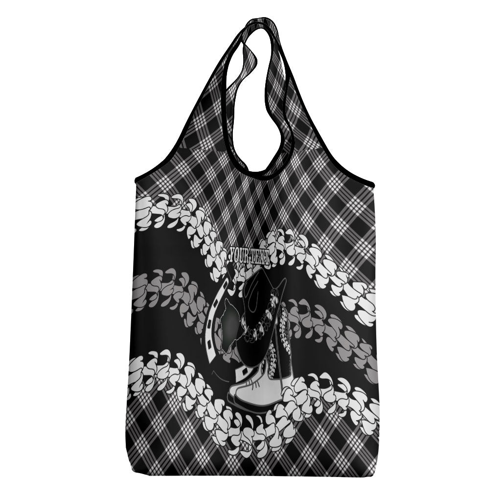Eleele Hawaii Cowboy Palaka Motifs Personalised Grocery Bag Paniolo Festival Puakenikeni Lei